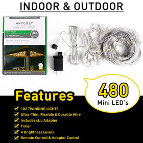 Anycosy outdoor net lights are IP44 weatherproof for year-round use