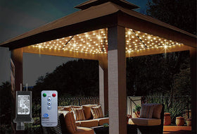 Anycosy waterproof net lights in a 10x10 ft mesh creating a starry canopy