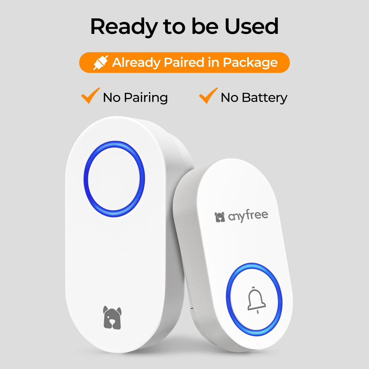 Anyfree induction-powered doorbell illustrates battery-free technology and sustainability.