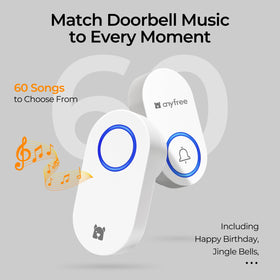 Anyfree waterproof doorbell image emphasizes suitable use in damp or wet settings.