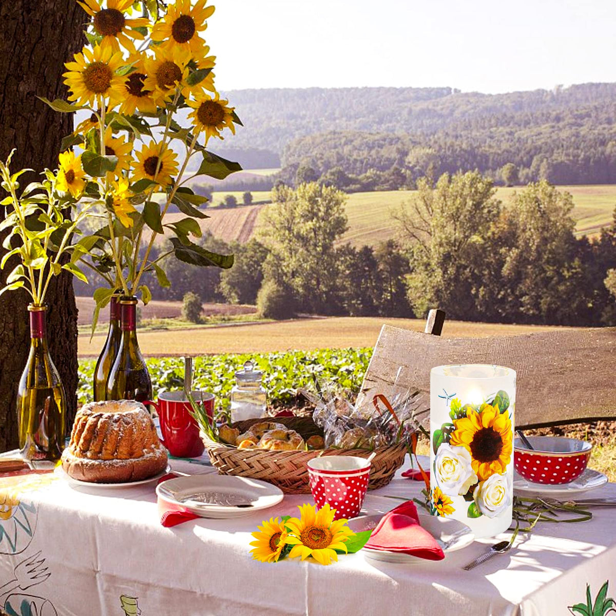 ANYGIFT glass-wax sunflower candles look realistic while remaining safe.