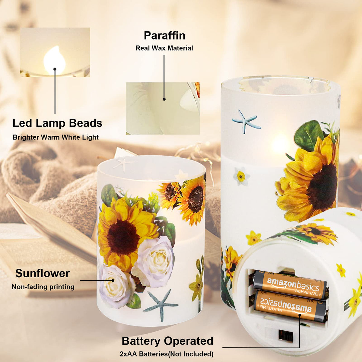 ANYGIFT remote-controlled sunflower candles offer convenient on/off and timer use.