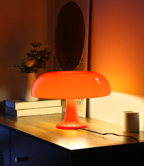 Anykonio orange mushroom lamp base glow enhances cozy reading ambiance.