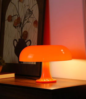Anykonio orange mushroom lamp desk setup adds elegant warm light.