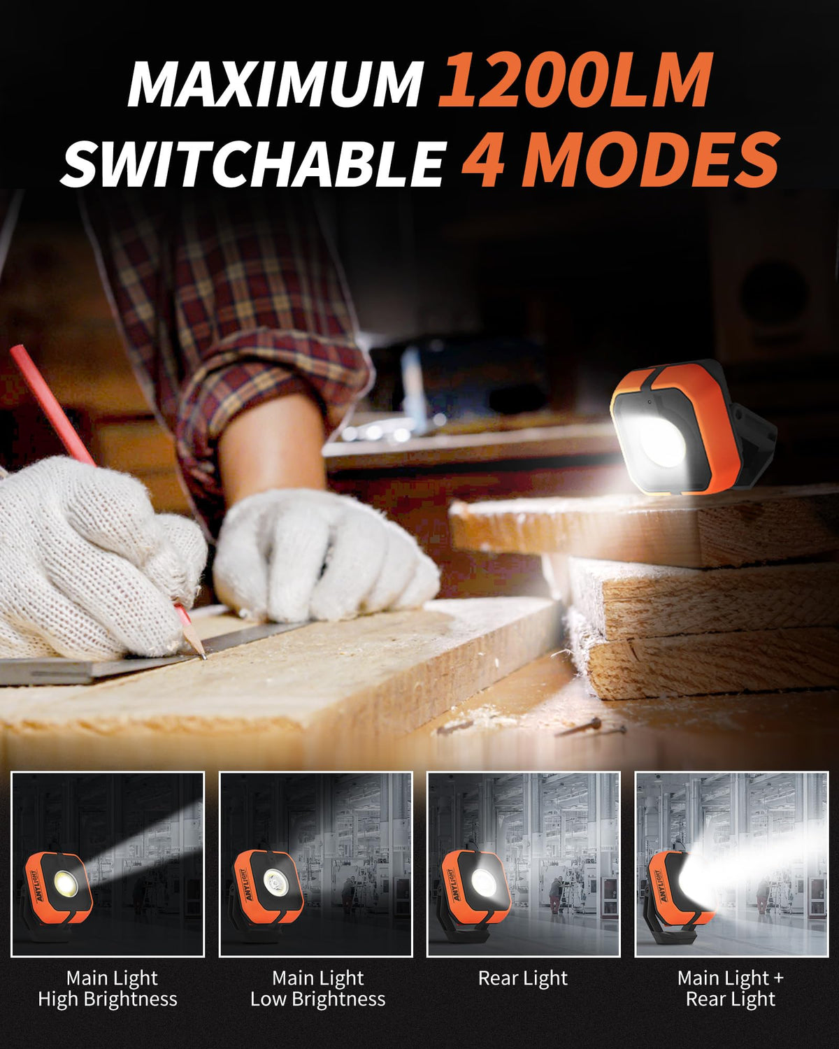 AnyLight COB flood mode fills wide areas for group tasks.