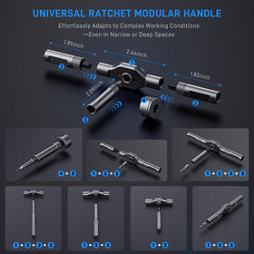 Anylot detachable T-handle ratcheting for tight spaces and setups