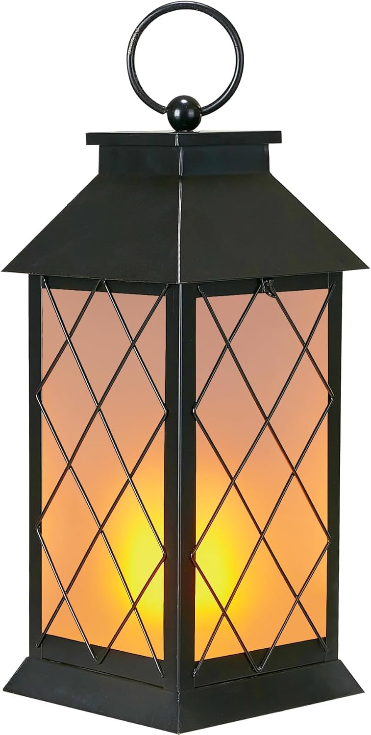anyperfect 18-inch solar lantern with glass flickering flame for outdoor ambiance