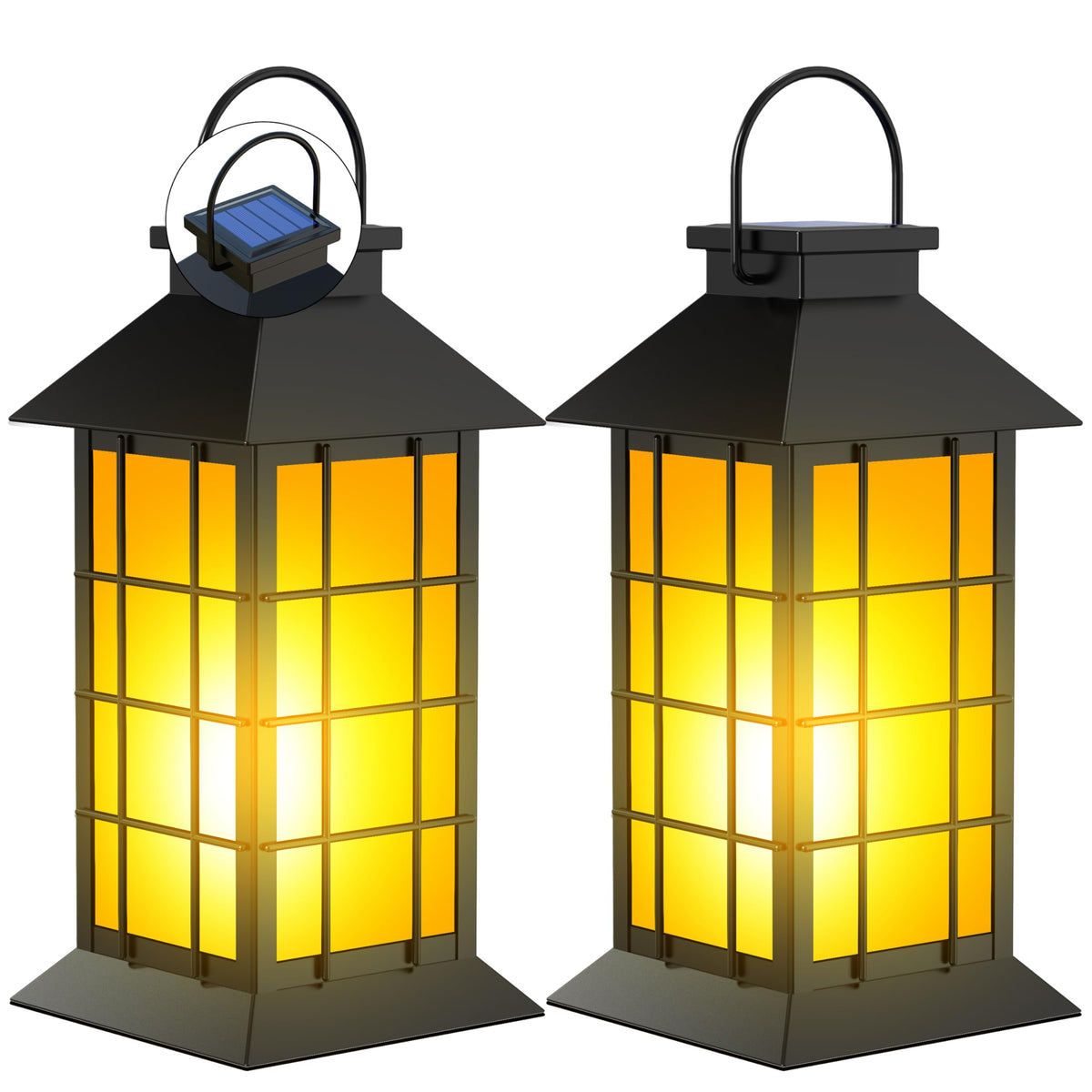 Anyperfect 2-pack 13-inch lantern with flickering flame enhances outdoor ambiance.