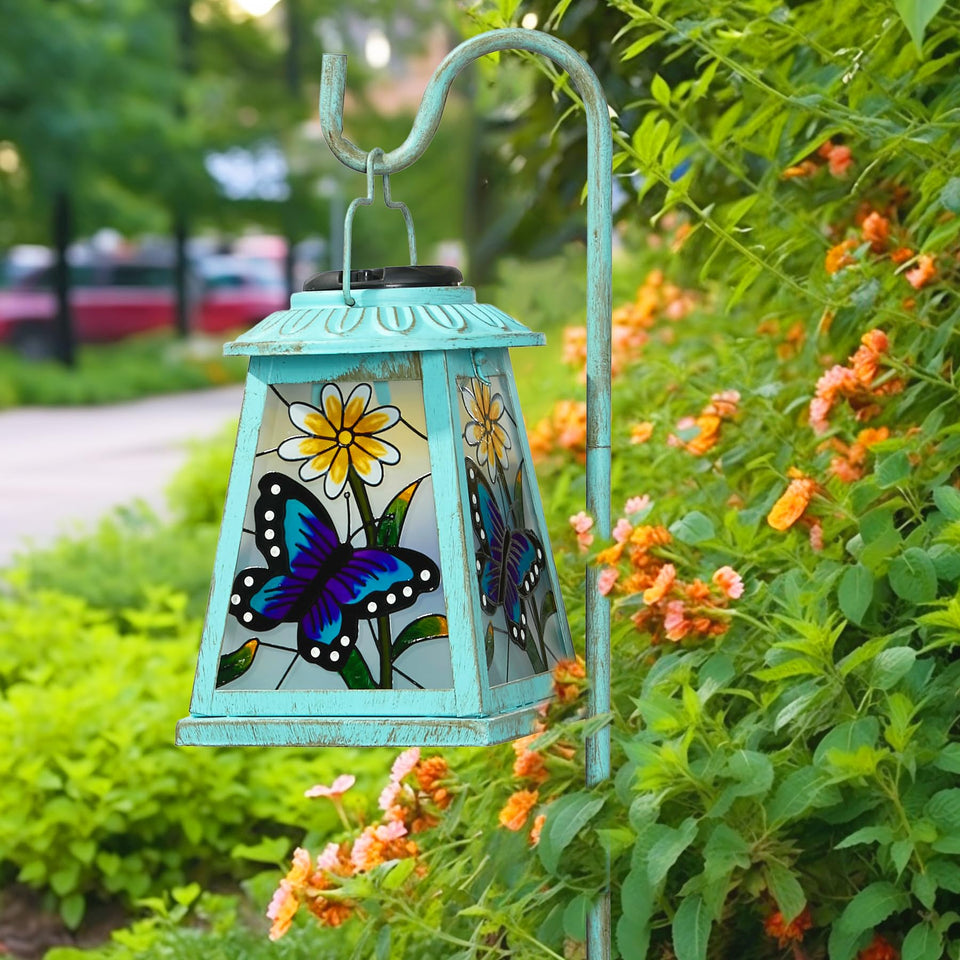 anyperfect Butterfly Solar Lantern on hook lights your walkway with cordless ambiance