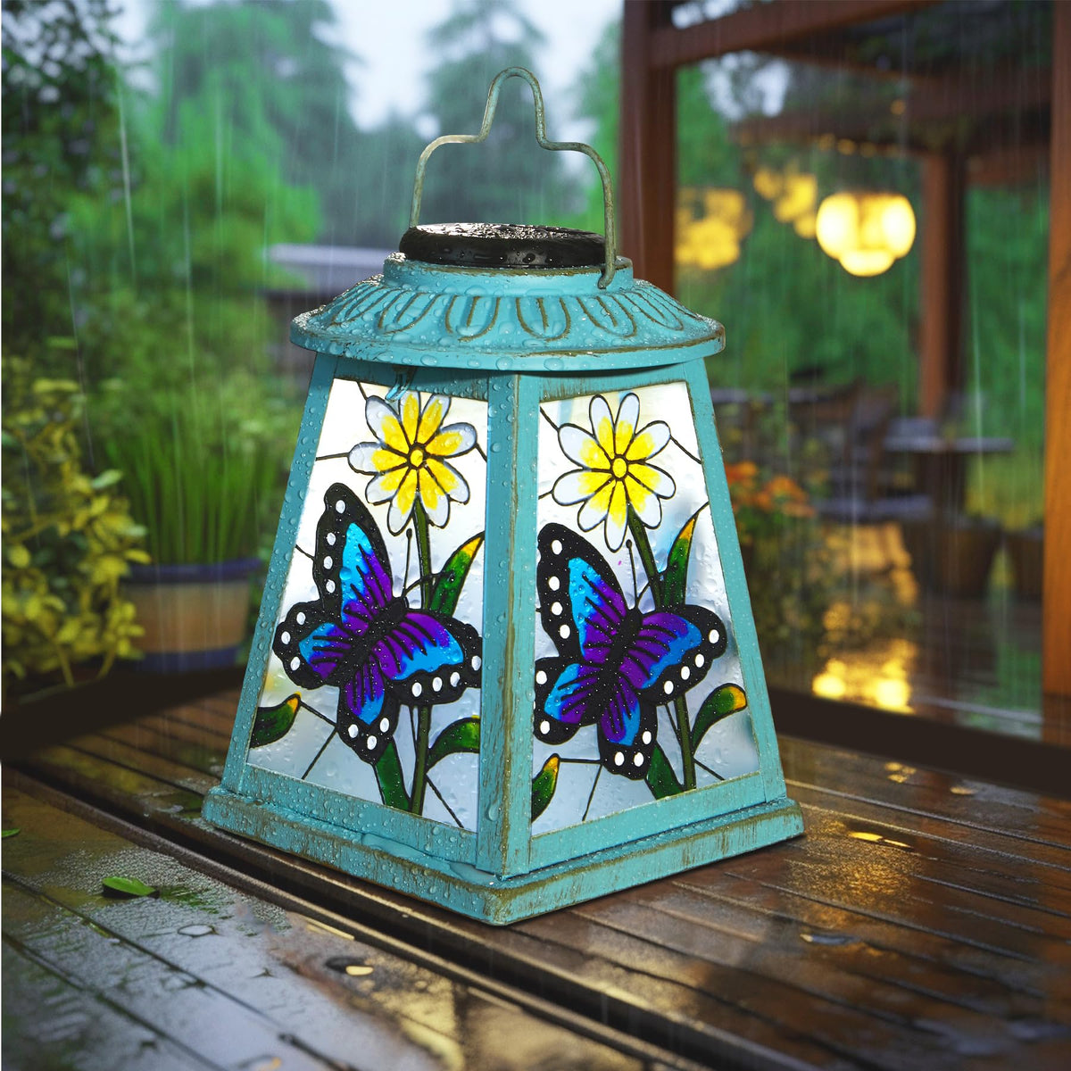 anyperfect Butterfly Solar Lantern weatherproof metal stands up to rain and sun