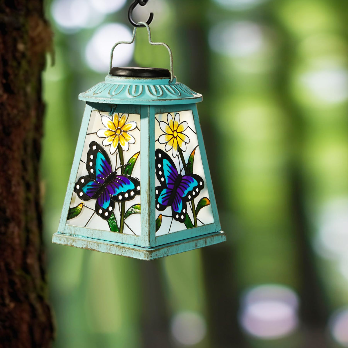 anyperfect Butterfly Solar Lantern with shepherd hook offers versatile outdoor hanging options
