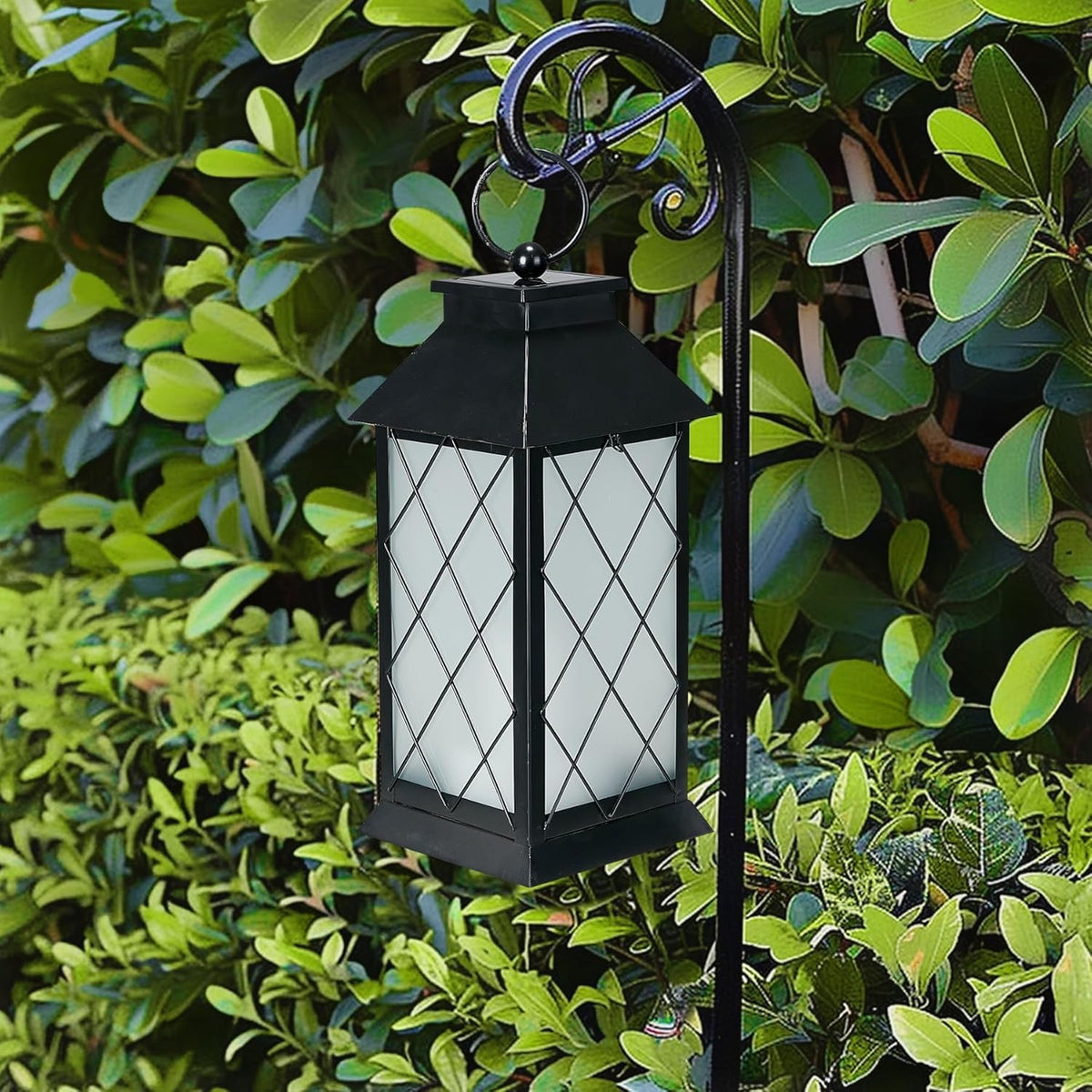 anyperfect outdoor solar lantern with sturdy metal frame and IP65 waterproofing
