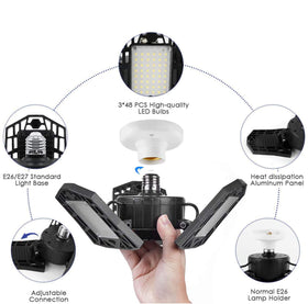 ANYPOWK LED garage light with 270-degree range brightens entire workspace.