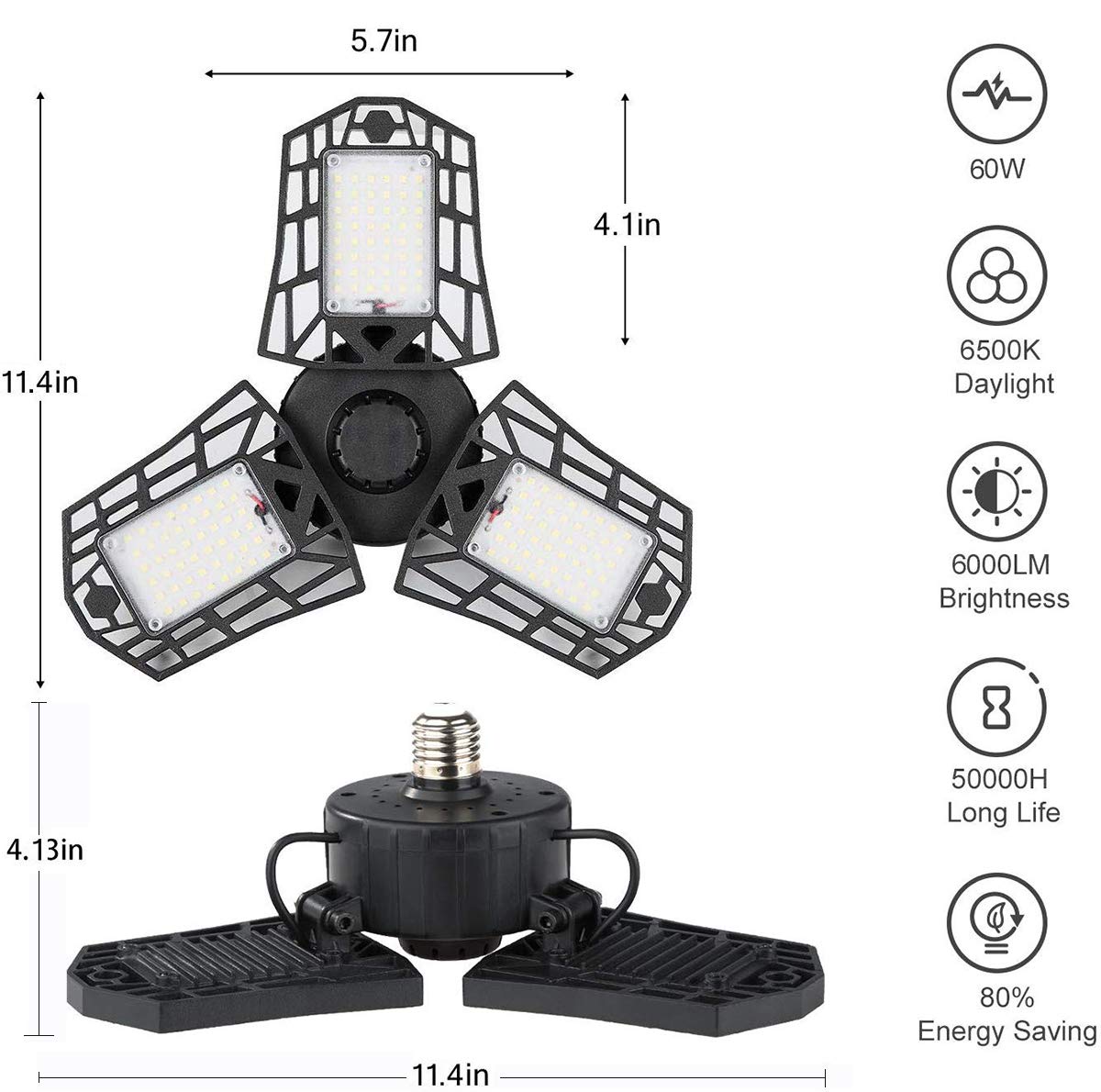 ANYPOWK LED garage light features heat dissipation to maintain performance.