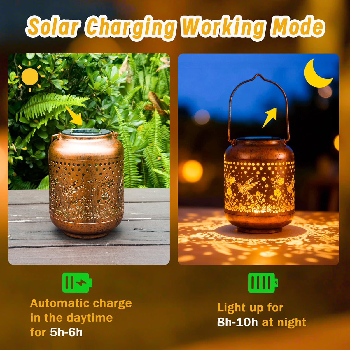 ANYTALK automatic switch solar lantern powers on at night for convenient illumination.