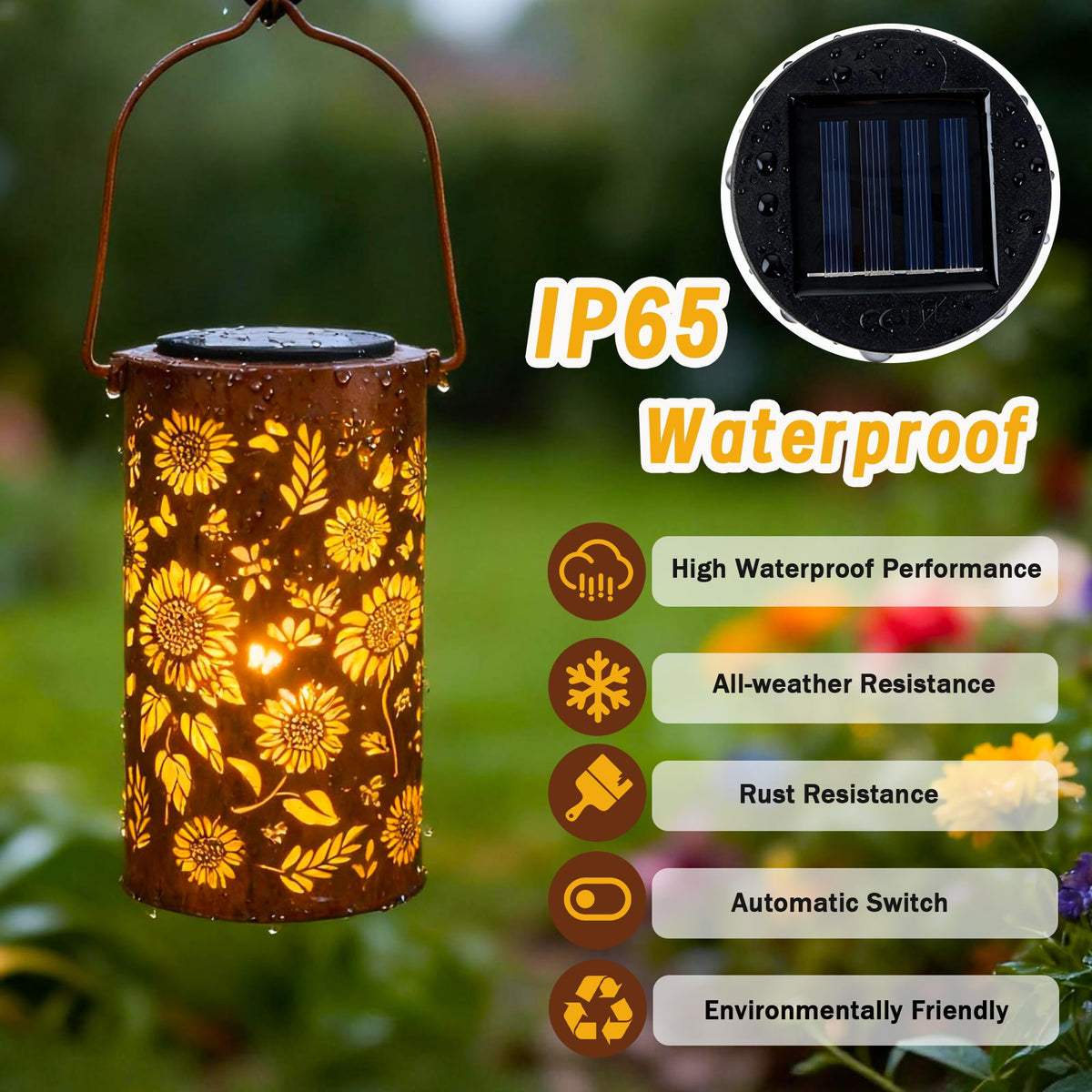 ANYTALK solar lantern auto-on delivers hands-free evening illumination.