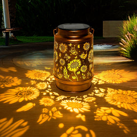 ANYTALK sunflower solar lantern pattern casts warm wall light for outdoor ambiance