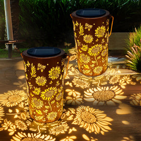 ANYTALK sunflower lantern pattern casts warm outdoor ambience.