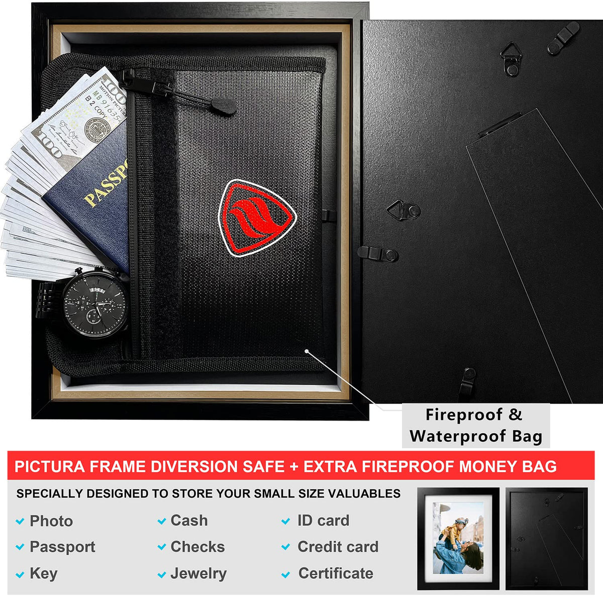 ANZAKY fireproof and waterproof money bag protects cash and documents.