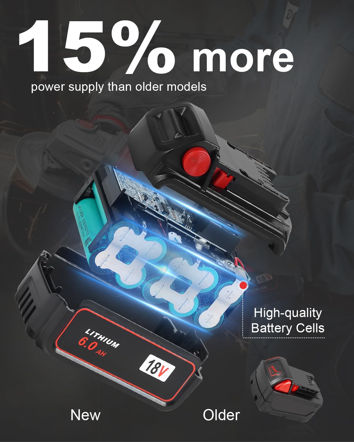 Aoasur M18 6-pack 6.0Ah battery with LED indicator for quick charge checks