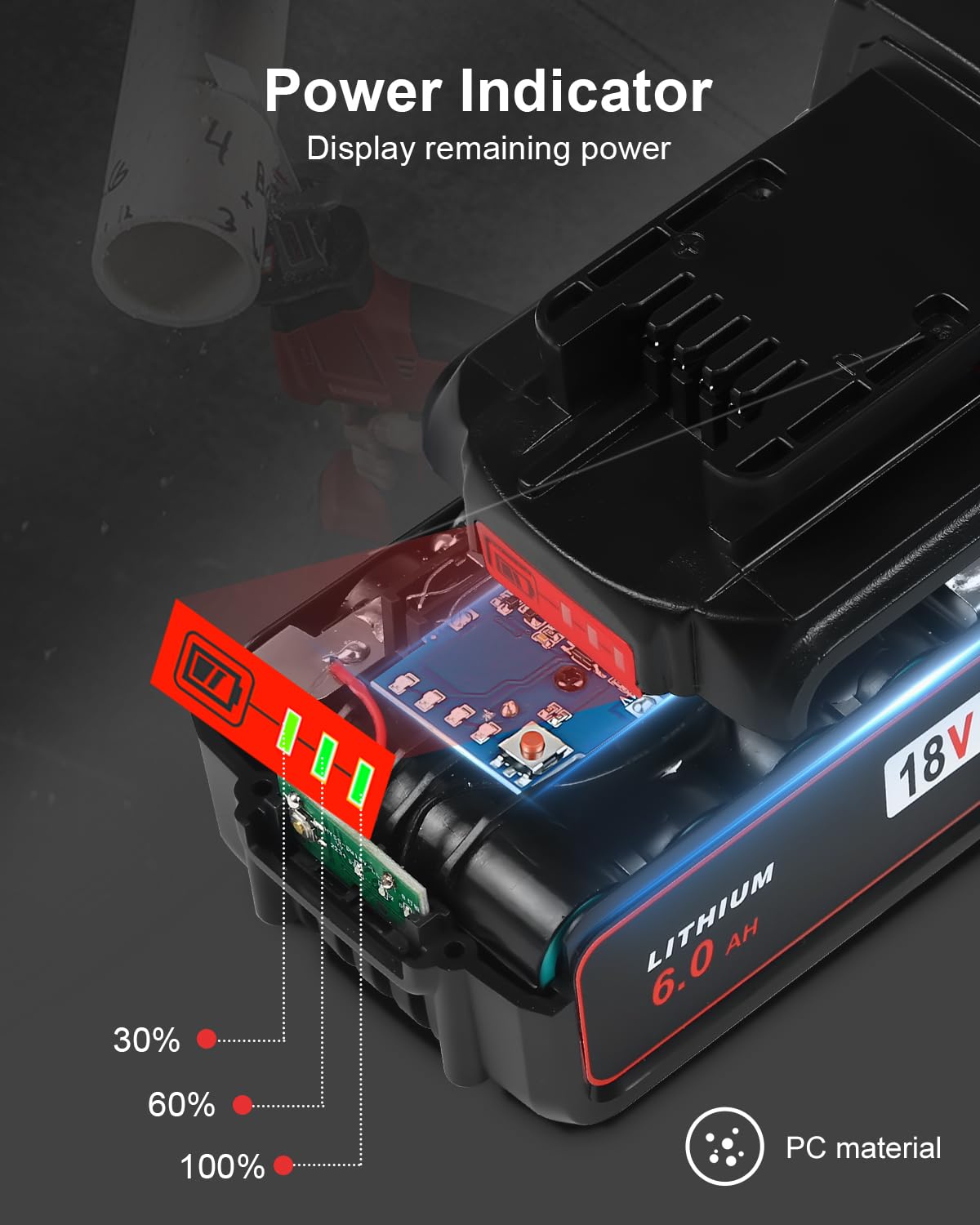 Aoasur M18 6-pack 6.0Ah battery side view showing rugged casing
