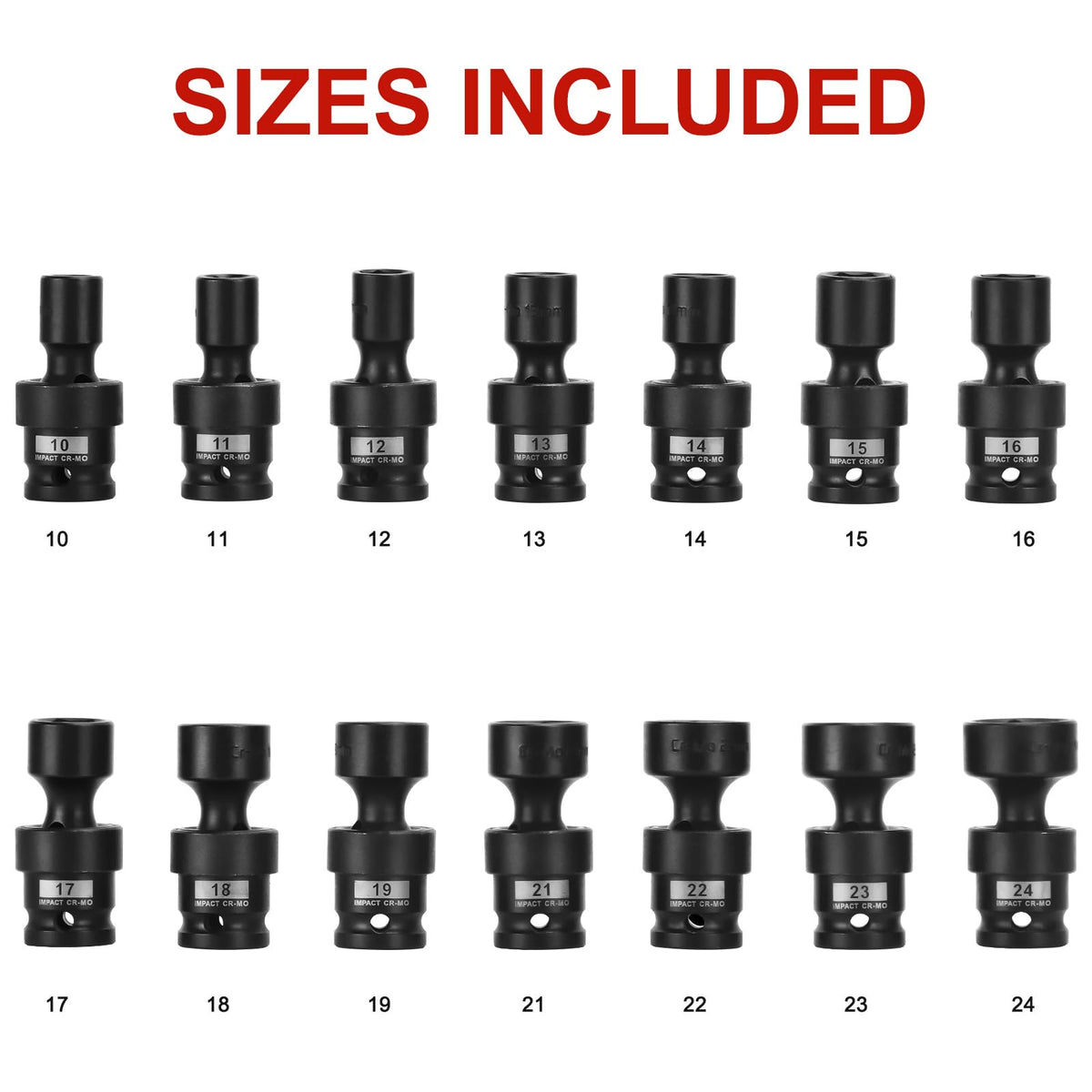 AOBEN 18-pc laser-marked sizes close-up showing legible markings.