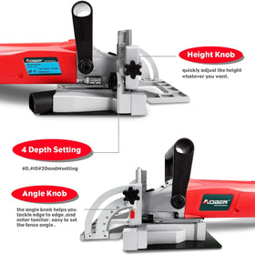 AOBEN biscuit joiner featuring pre-set sizes 0, 10, and 20 for quick setup.