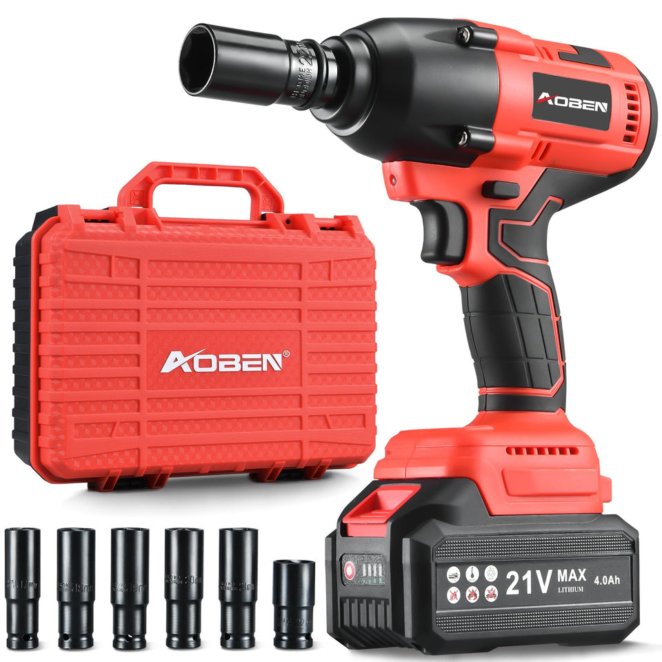 AOBEN cordless impact wrench in use, delivering high torque for automotive tasks.