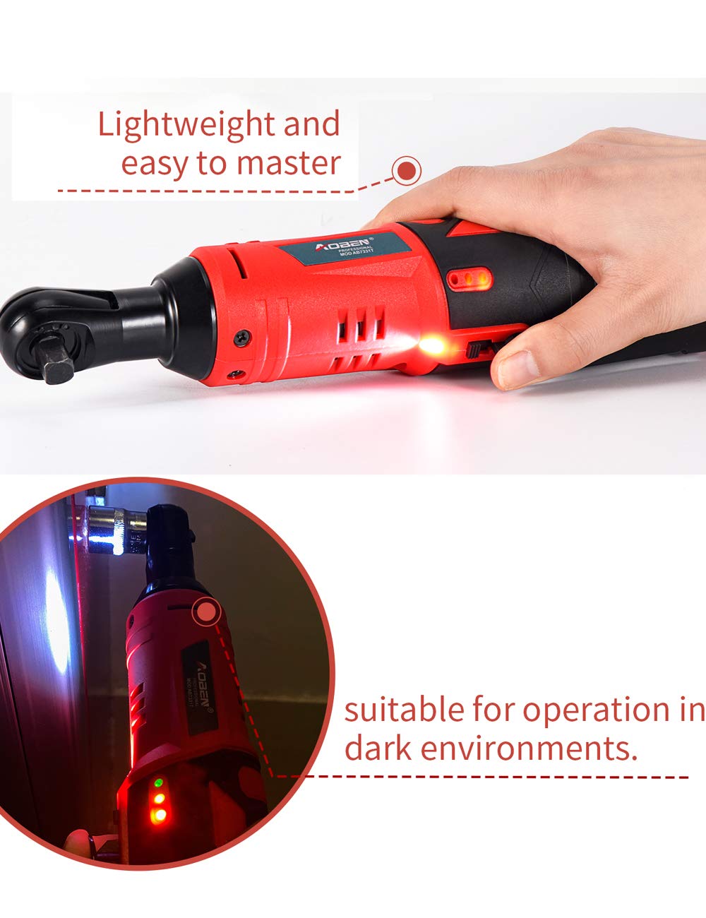 AOBEN cordless ratchet wrench two batteries extend project time