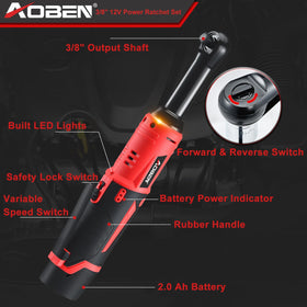 AOBEN cordless ratchet with LED light for dark work areas.