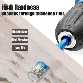 Aobvrey 12mm hole saw delivering smooth cuts through porcelain and stone.