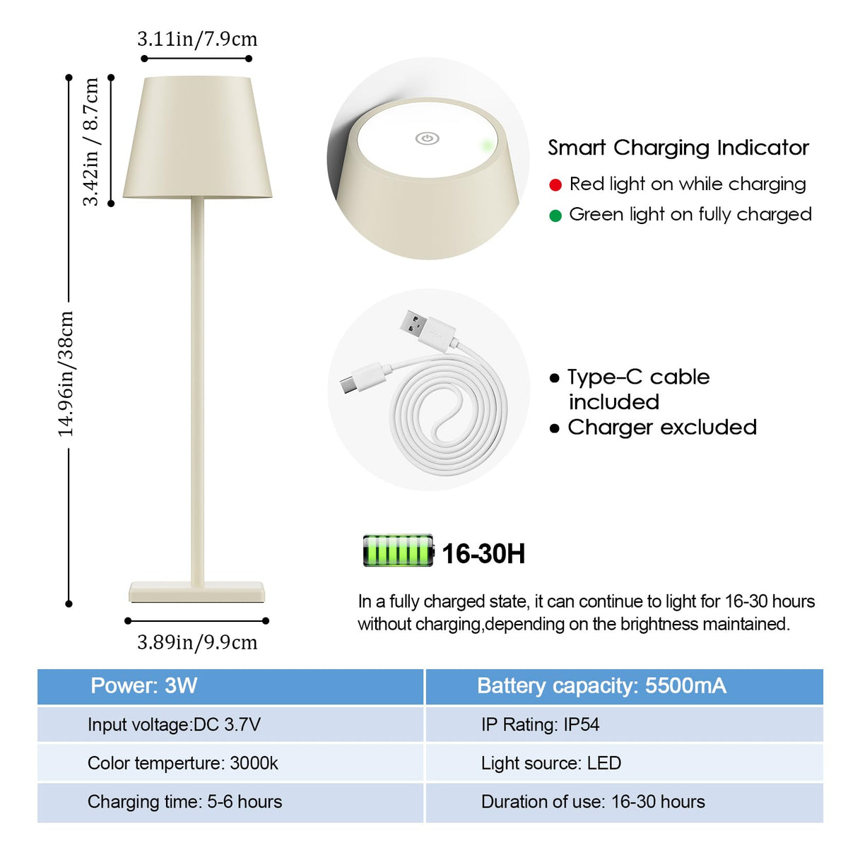 Aoceley 2-pack cordless table lamp base and shade, stable non-slip base.