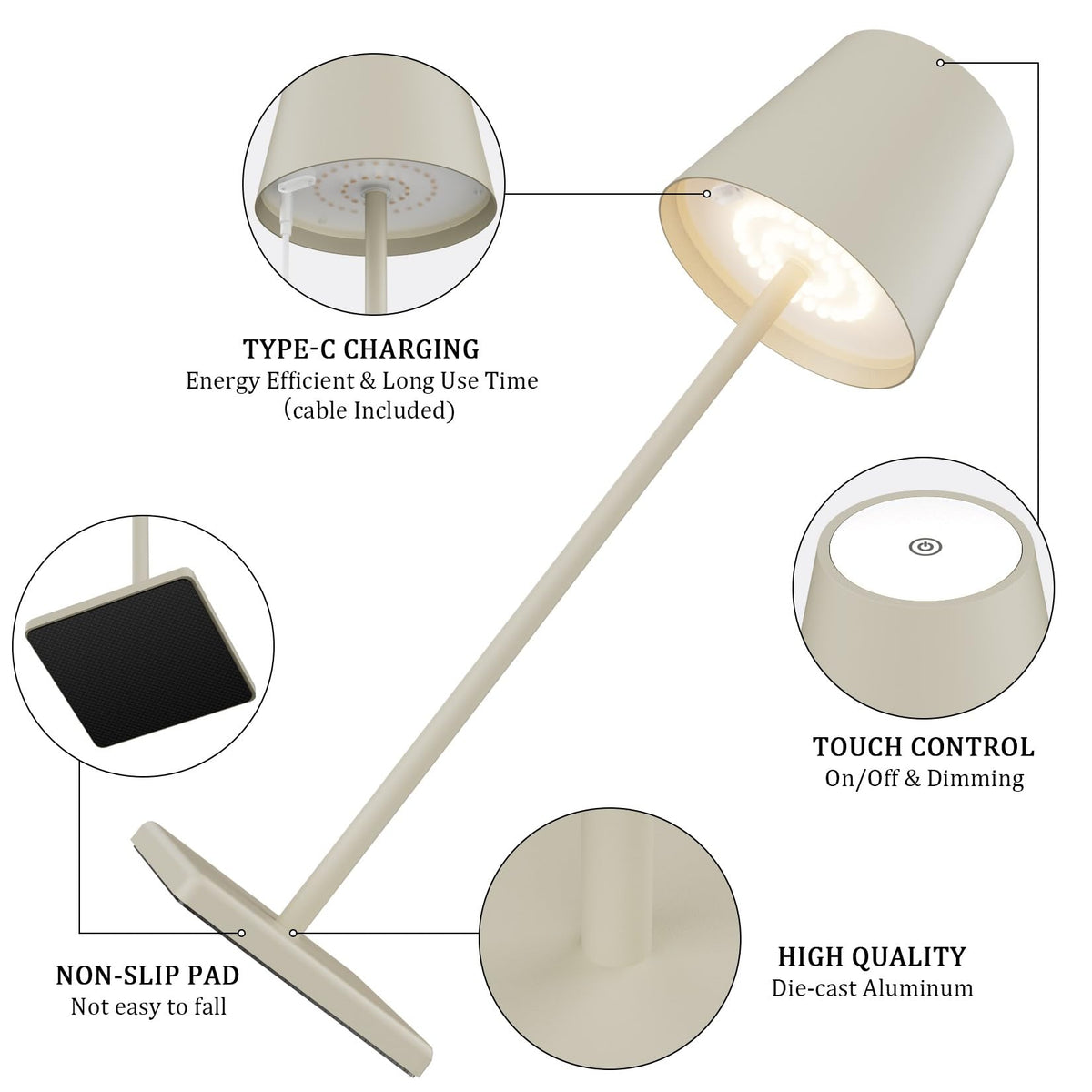 Aoceley 2-pack cordless table lamp on charging, ready for wireless use.