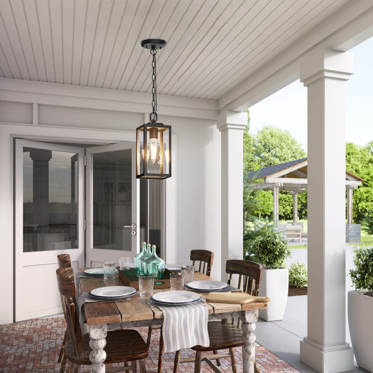 Aoceley entryway ambience enhanced by durable exterior lighting for evenings.