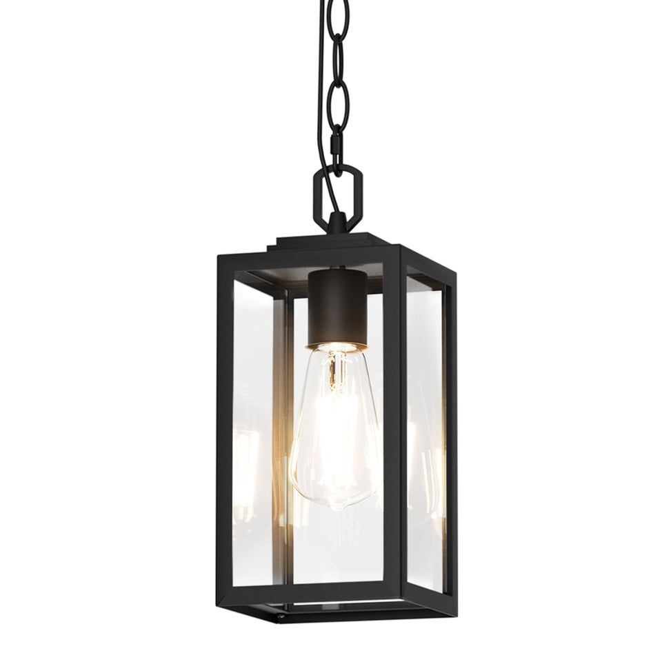 Aoceley outdoor pendant light with matte black exterior enhances entryway curb appeal.