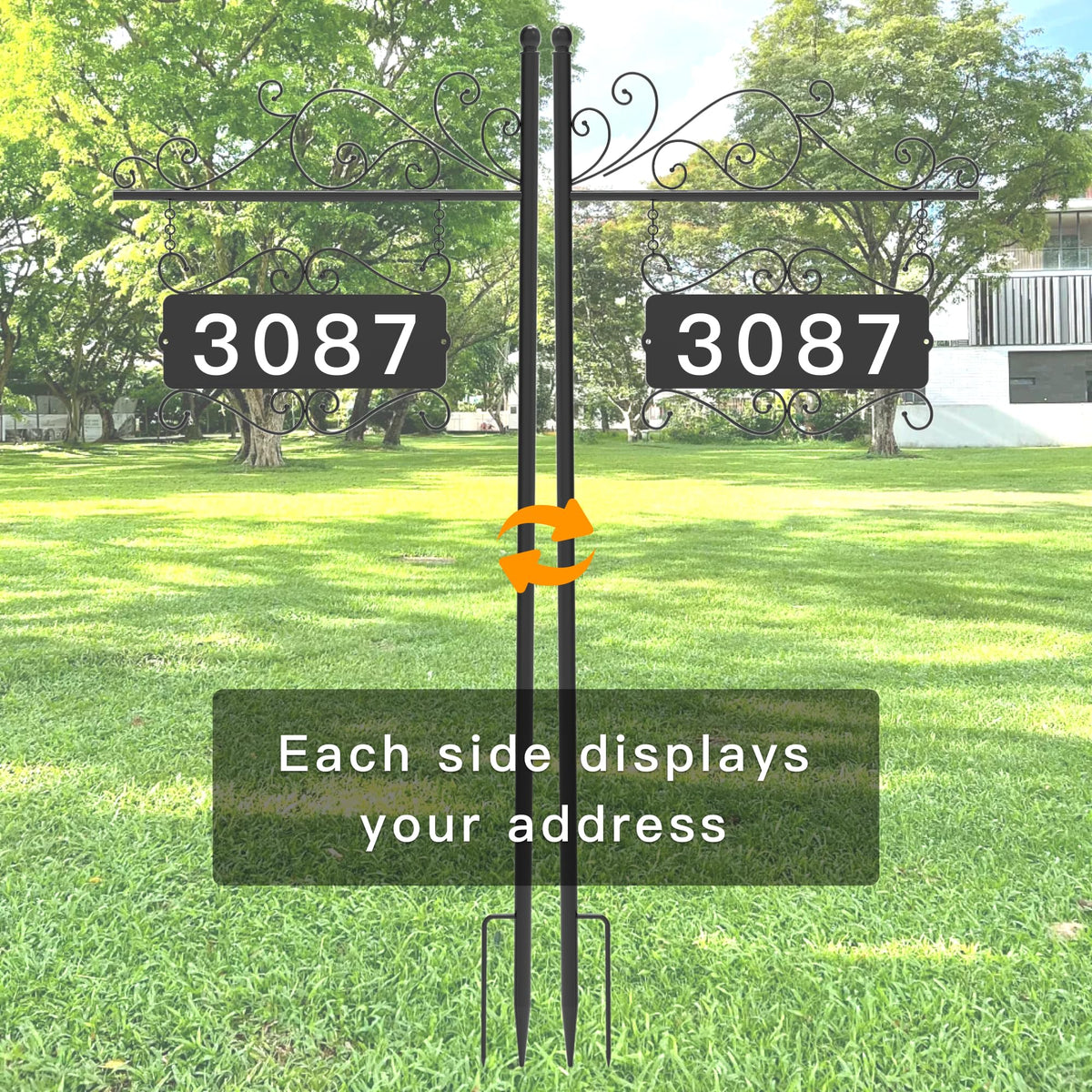 Aofuery double-sided address sign provides multi-direction visibility.