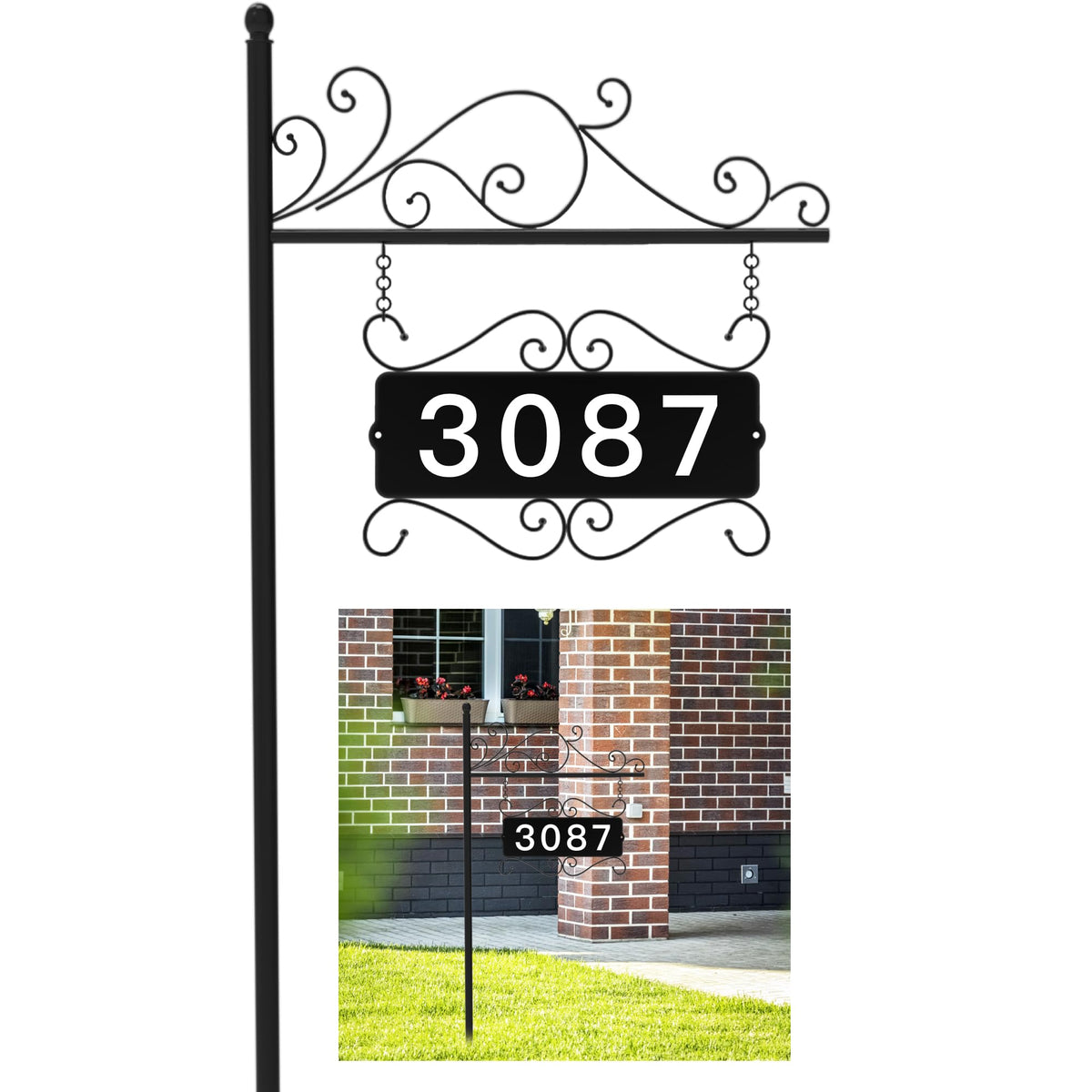 Aofuery metal address sign front view enhances curb visibility for homes.