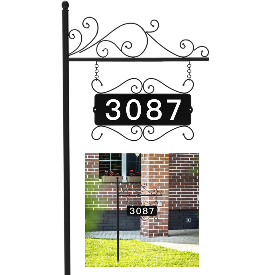 Aofuery metal address sign front view enhances curb visibility for homes.