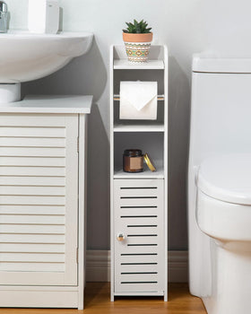 AOJEZOR PVC small bathroom cabinet showcases compact design with organized shelves for essentials.