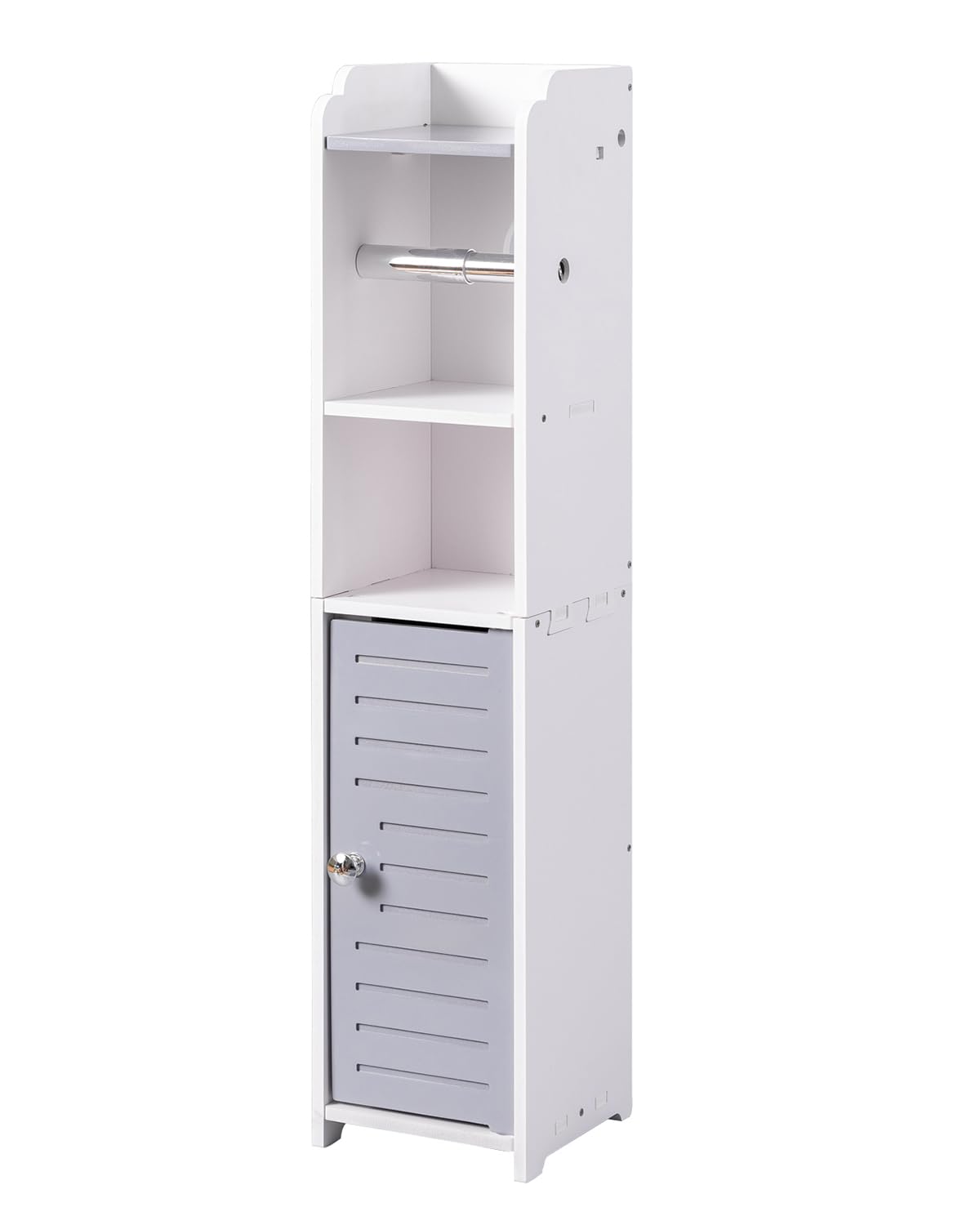 AOJEZOR shutter door cabinet hides items neatly while maintaining bathroom aesthetics.
