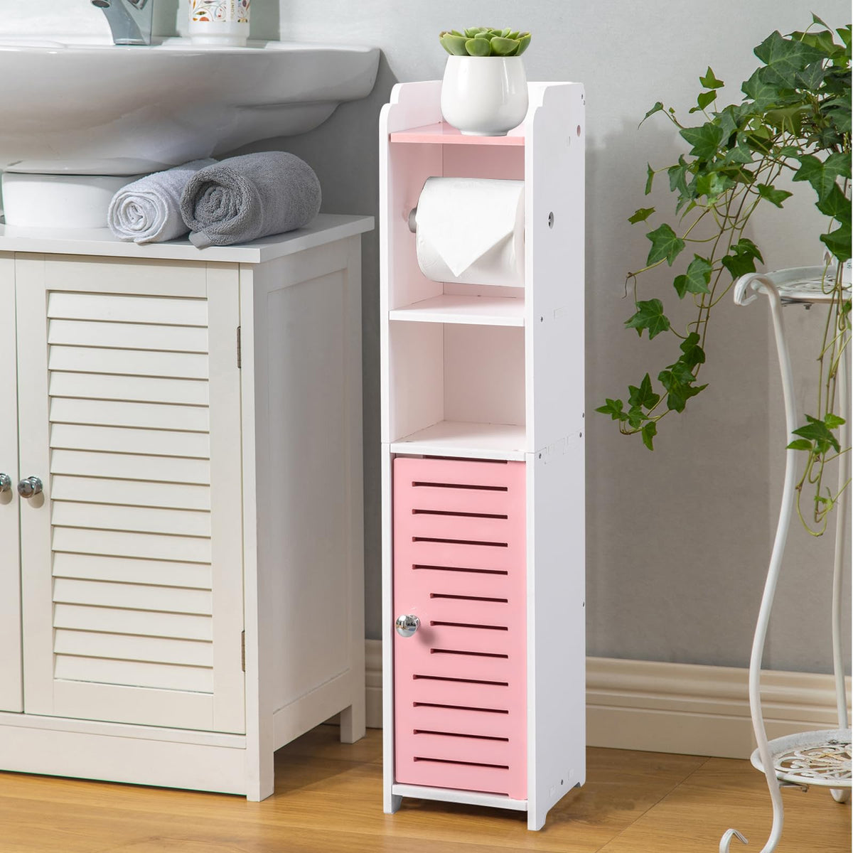 AOJEZOR toilet paper holder stand in Rose Dawn for small bathrooms