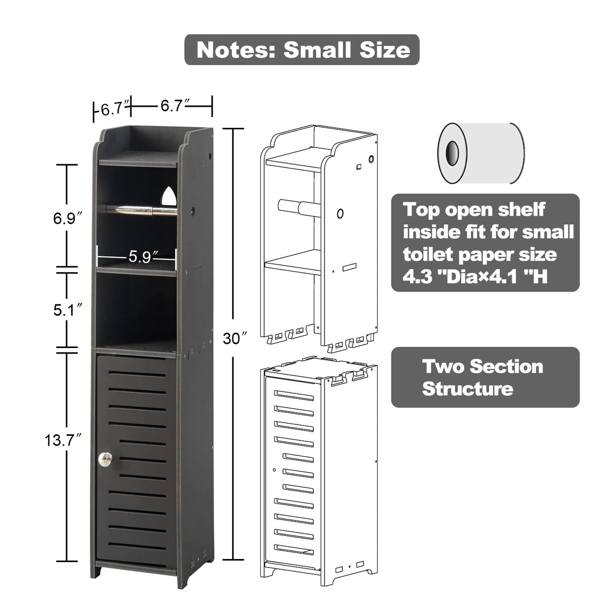 AOJEZOR toilet paper stand compact footprint fits tight bathrooms.