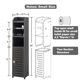 AOJEZOR toilet paper stand compact footprint fits tight bathrooms.