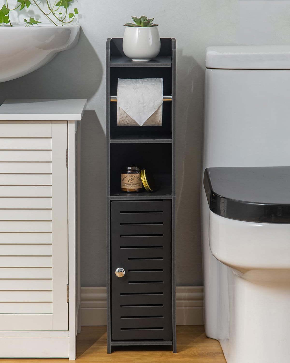 AOJEZOR toilet paper stand drill-free design keeps walls intact.