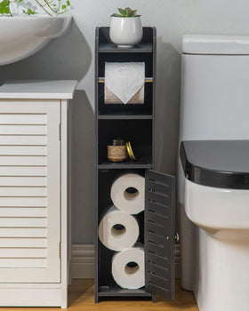 AOJEZOR toilet paper stand multi-tier storage holds four mega rolls.