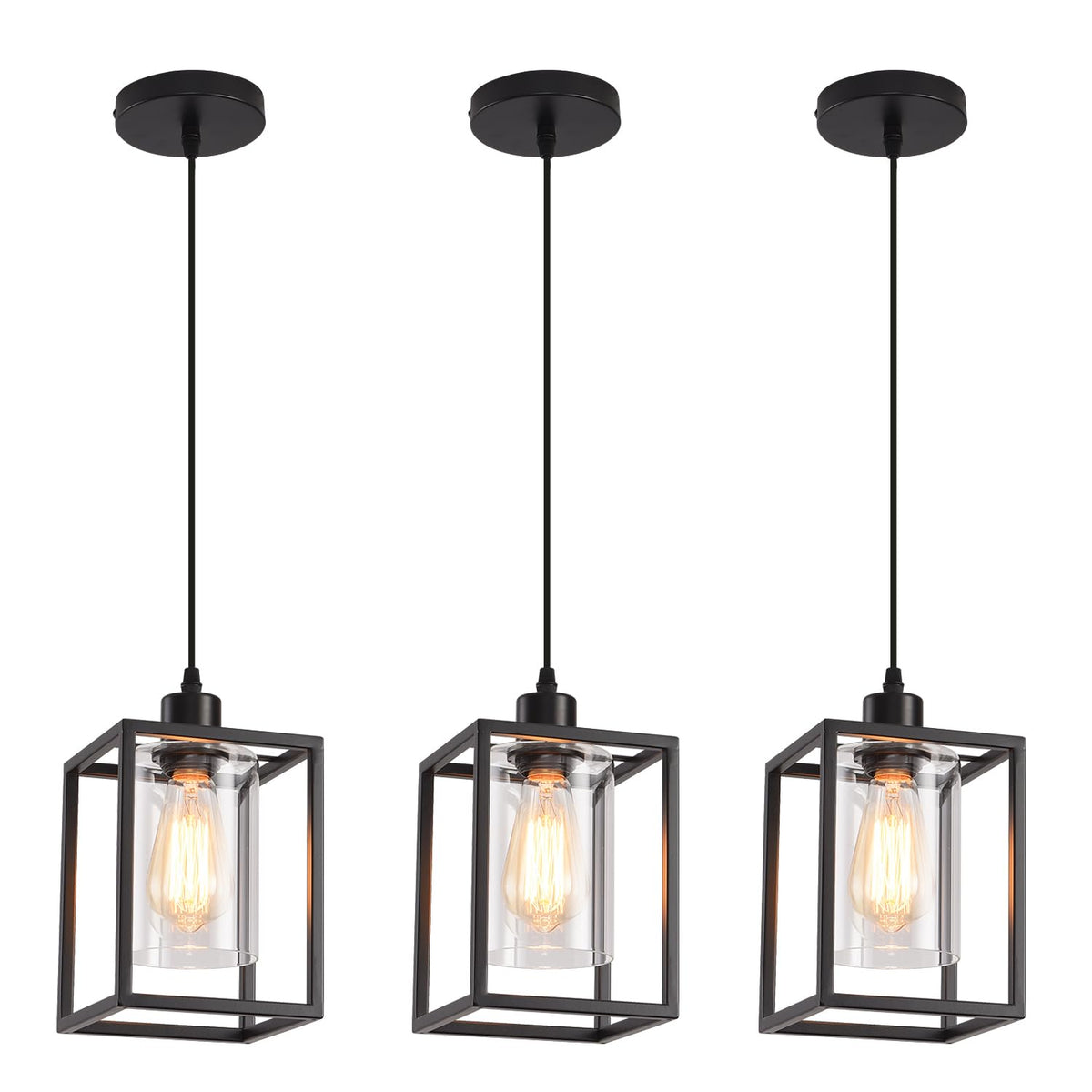 AOJUNSANSAN 3-pack black pendant lights for kitchen island illuminate spaces with industrial charm.