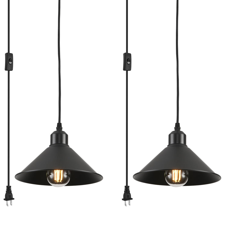 AOJUNSANSAN black pendant light two-pack on kitchen island for ambient task lighting.