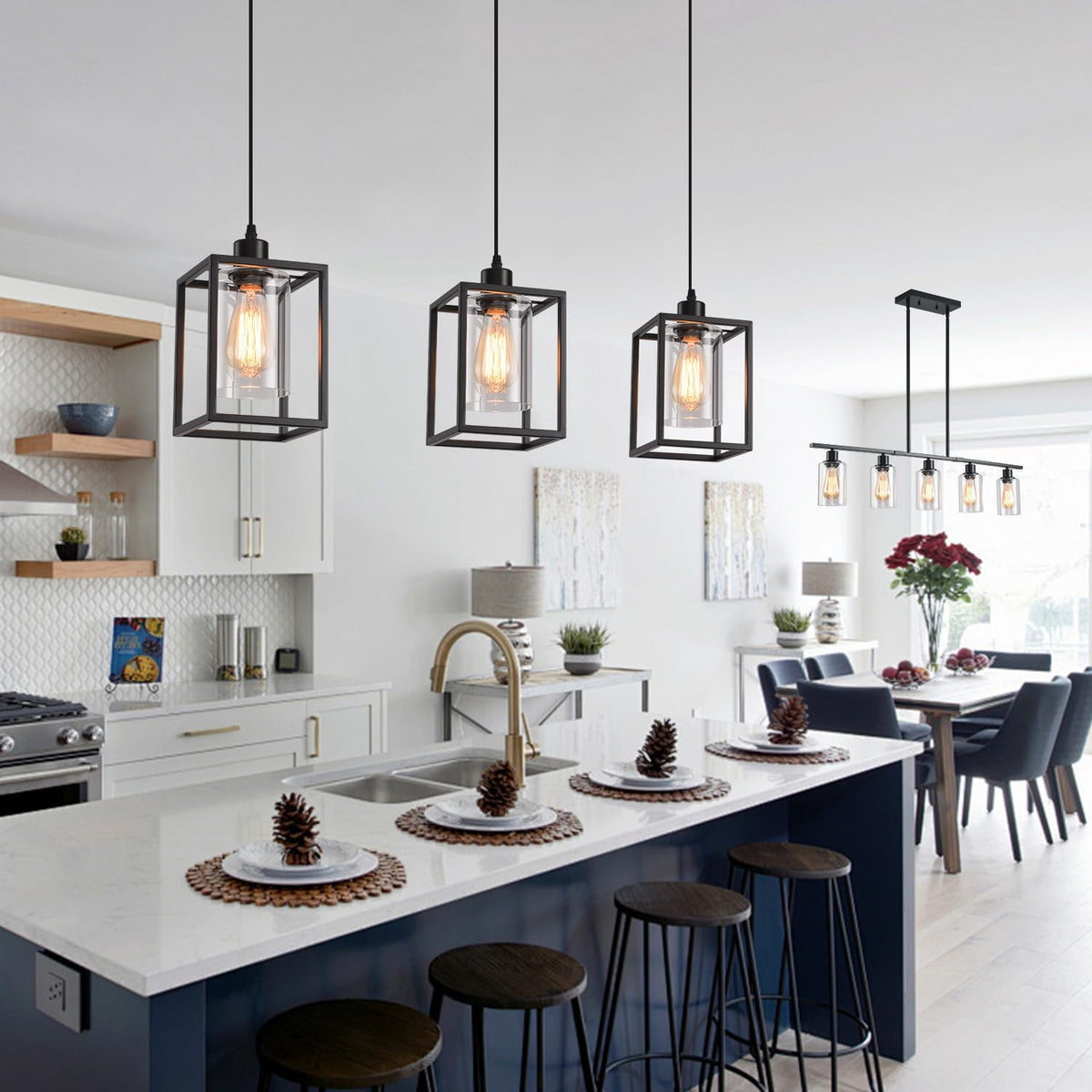 AOJUNSANSAN clear glass shade pendant highlights vintage style and bright exposure.