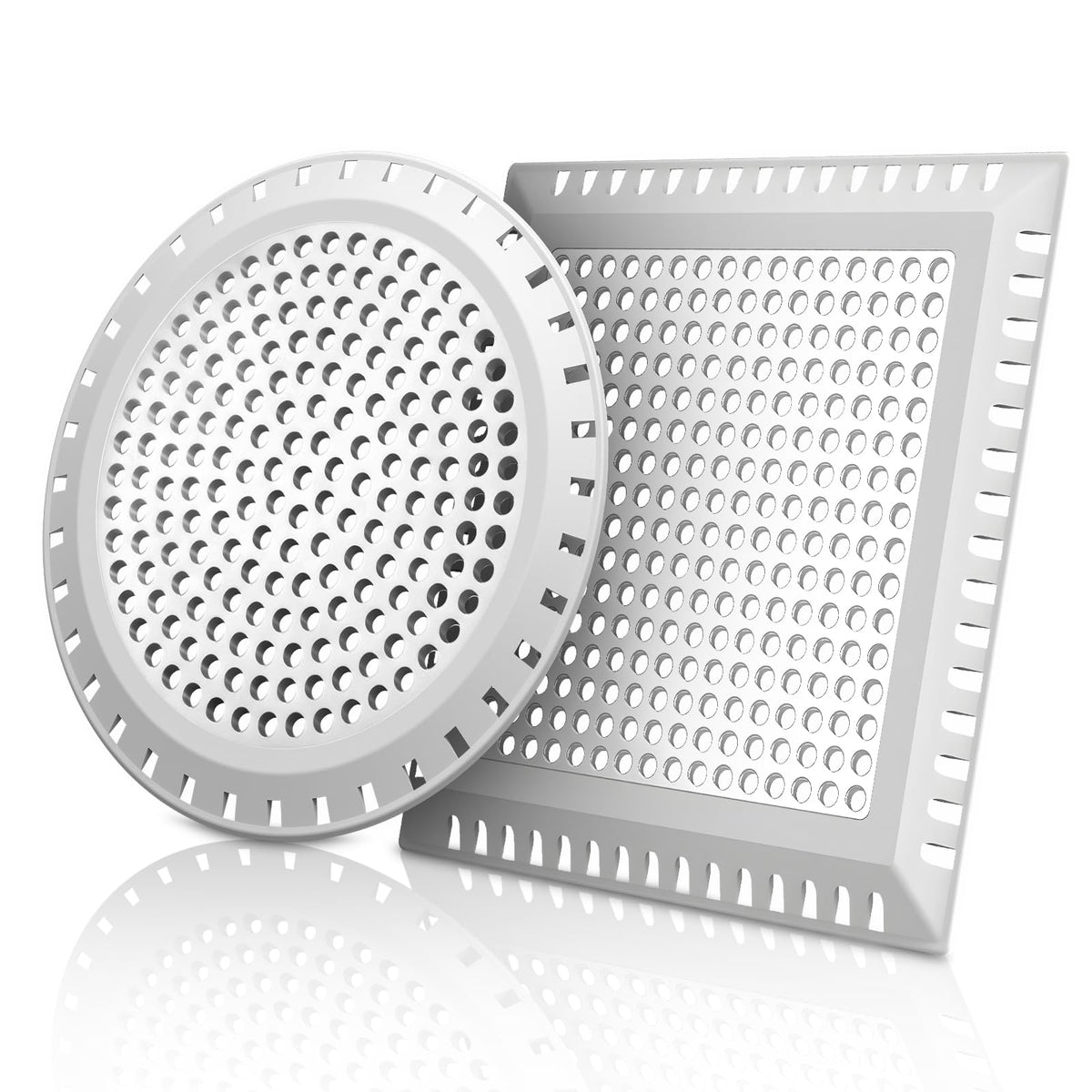 Aojuxix shower drain hair catcher two-pack on drain blocks hair and promotes drainage.