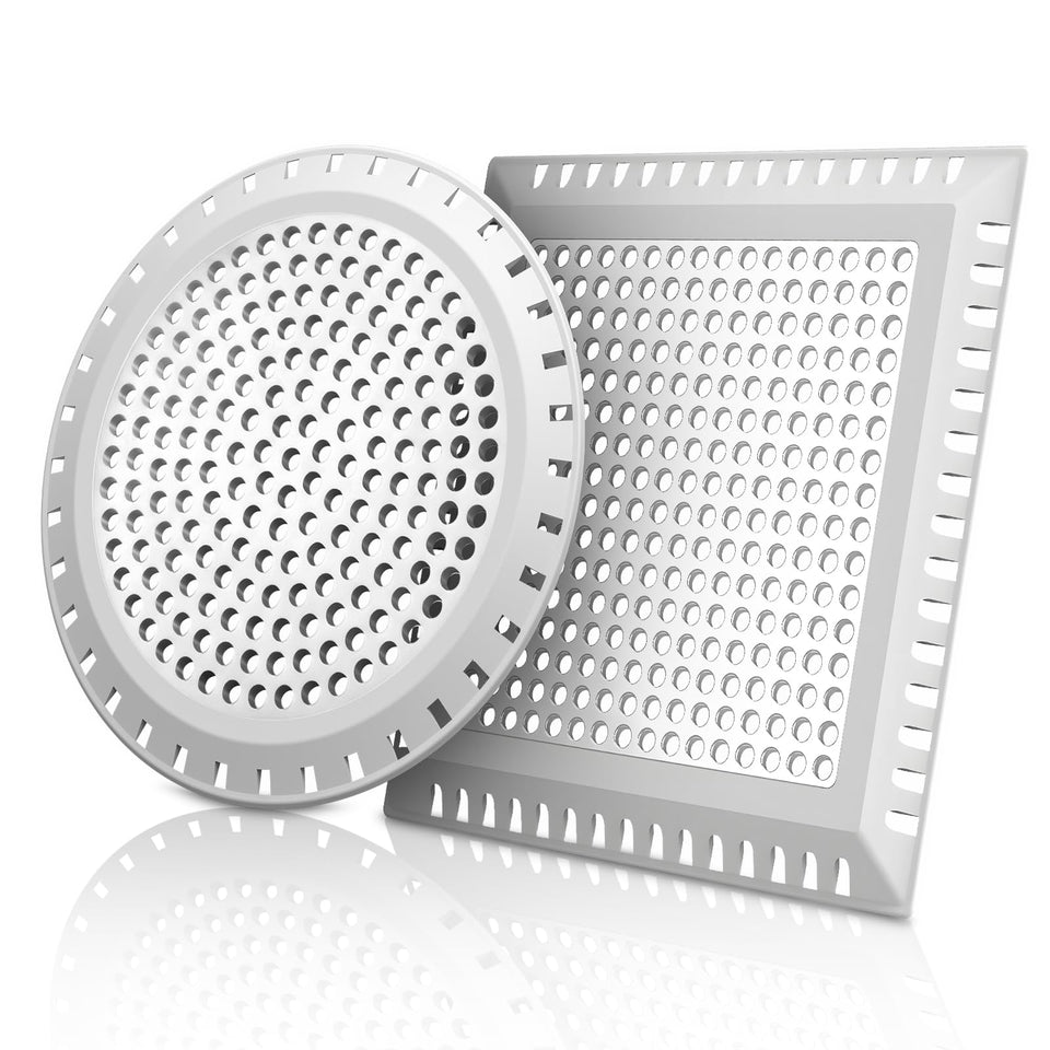 Aojuxix shower drain hair catcher two-pack on drain blocks hair and promotes drainage.